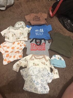 Tapout Baby Tee Set with Blue 'Milk Belly' and Gray Graphic Onesie